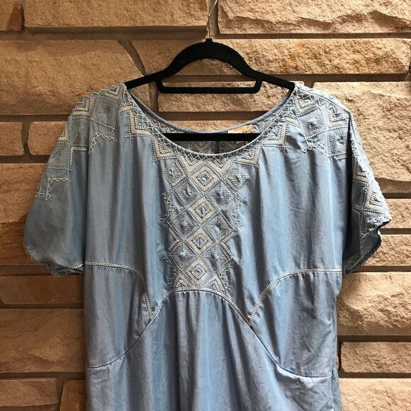 Anthropologie Holding Horses Embroidered Dress Denim Chambray Pockets Medium - Picture 4 of 14